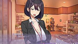 Summer clover discovers boss masturbating to giant cock in harem game