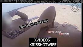 Kriss Hotwife Masturbates on Beach, Approached by 2 Strangers for Public Action