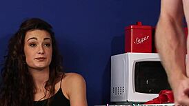 i'm that brunette girl next door mockin' this naked creep tuggin' in front of me. so humiliatin'!