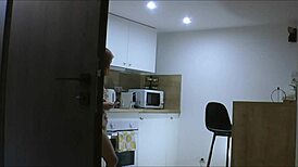 hot redhead latina wife shows pussy and ass in kitchen without panties