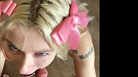 Emma Rosie delivers intense blowjob and facial in hot hookup.