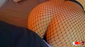 seductive young brunette views porn with a lucky guy and his big cock!