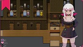 Bruxinha Confusa Strips in Male Bathroom, Revealing Big Tits in Hentai Game Scene