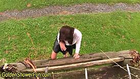 Man, this heeled whore gets banged hard and peed on in a wild group! 😲