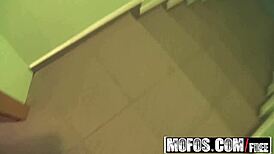 On patrol, this gorgeous brunette Arian Joy rides her voyeur with wild passion