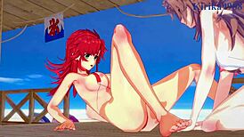 Festenia, Chitose, and Sagiri enjoy intense lesbian play in hentai