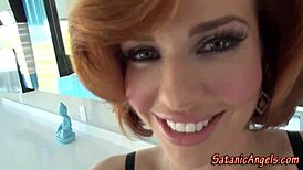 Busty milf relaxes with stockings and lingerie in pov view