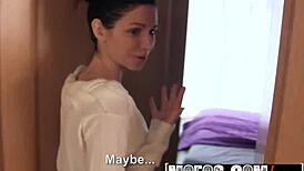 On patrol, this gorgeous brunette Arian Joy rides her voyeur with wild passion