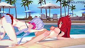 kanade am, chris yukine, and tsubasa kazanari get into intense lesbian action in symphogear hentai