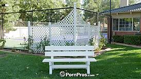 Pornpros tiny Bella Rose blows and gets pounded on the bench