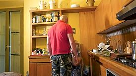 Damn! Sexy Mommy Bangs Stepson in Kitchen for Hot Homemade Action with Wild Cumshot!