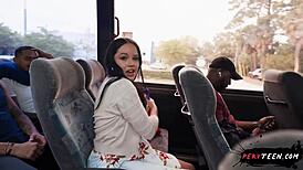 Sneaky Teen Fingering and Handjob on Public Bus