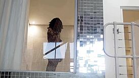 sexy black milf takes a hot steamy shower with white sugar daddy at his penthouse