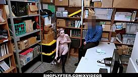 Shoplyfter teen Lexi Lore complies with security officer using her tight pussy.