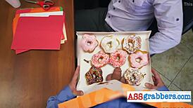 Gay Hardcore Sex in Office Over Desk After Donut Delivery
