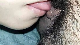 I’m devouring my step sister’s juicy unshaved pussy in a steamy homemade clip.