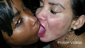 Brazilian pornstars Bianca Naldy and Bela India Prime share snowball kisses before swallowing cum in full video.