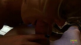 feisty blonde milf feels intense pleasure in domination, riding and getting facial after blowjob.