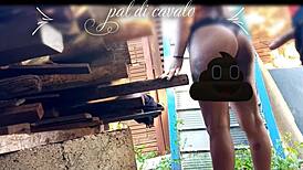 on friend's anniversary, fucked his big ass teen in backyard lingerie