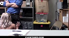 Blonde Teen 18+ Interacts with Mall Security Officer in Office