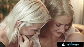 Petite blonde Tiffany and friend explore lesbian passion