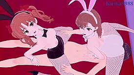 Mikoto and Kuroko in bunny outfits havin' intense 3P sex!