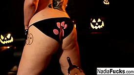 Hot stacked nadia celebrates halloween by making herself cum 🎃