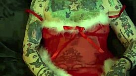 Tattooed MILF Masturbates Clit To Orgasm On Christmas Shelf