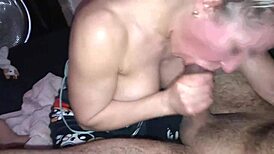 BIG TITS BLONDE MILF HOT WIFE SWALLOWS CUM!