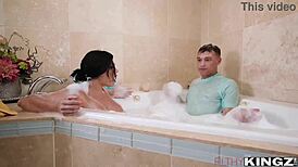 Mona Azar was riding her stepson in cowgirl, making him lick her big ass.