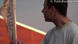 Holy Crap, Daring Public Street Sex Threesome with Cute Petite Teen and Two Guys!