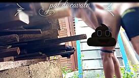 on friend's anniversary, fucked his big ass teen in backyard lingerie