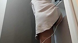 hey, japanese busty girl starts touching herself in laundry room