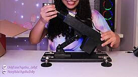agatha dolly unboxes her new sex machine. her latina ass shakes at incredible speed on all fours.