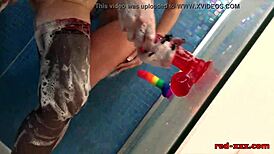 Red and Lucy Slam Toys in Steamy Shower