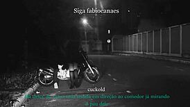 Casada Flashes on Street While Cuckold Voyeur Films Naughty Upskirt Thrills