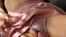 Teasing Rubbing Horny Shaved Pussy Closeup, Cum in Panties