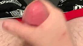 I quickly jack off my gay cock and cumshot before bed, feeling the solo release.
