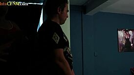 Busty British CFNM mistresses dominate submissive guy in kinky group wanking.