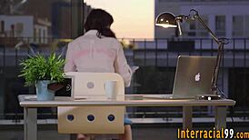 Brunette slut enjoys interracial fucking with big black cock