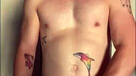 Hey, check this twink stroking his huge cock in sunlight!