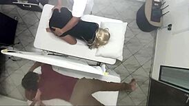 Real video of masseur having sex with woman next to her husband.