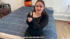 Busty Gothic Witch Seduces Nerdy Virgin for Anal on Halloween. Spooky Tight Action Unfolds!