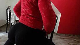 Sexy crossdresser shows off ass in see-through leggings