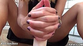 Amateur Teen Babe Gives Intense Footjob And Handjob With Big Dildo