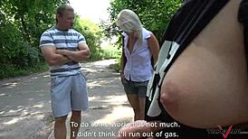 cheating blonde wife bangs random driver in public van