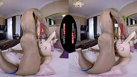 I'm in VR, black guy licks my blonde pussy with piercing