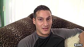 The stud wanks and leaves Caroline's sexy panties completely drenched with cum