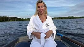 Amateur couple's funny outdoor boat sex