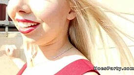 Redhead Teen and Euro Blonde Get Group Banged at Party